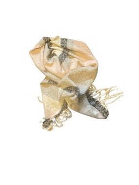 Maurices Neutral Plaid Fringe Wrap Scarf EUC